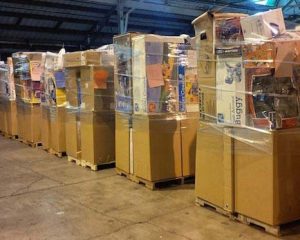 Boxes of consumer goods in a warehouse