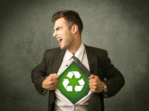 Man is recycling of all stuff superhero Bank & Vogue