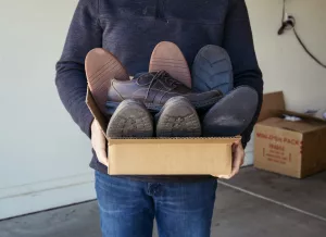 A box of used shoes