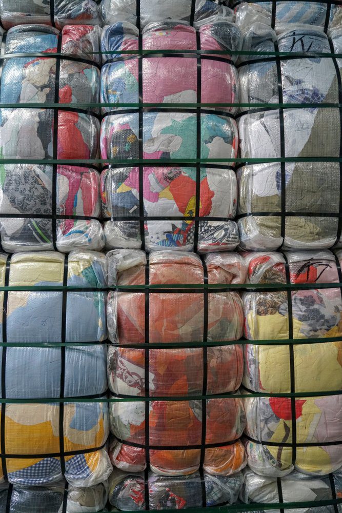 bales of bulk used clothing