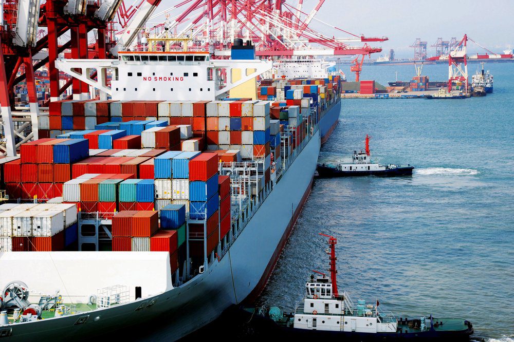 container ship with cargo in global logistics