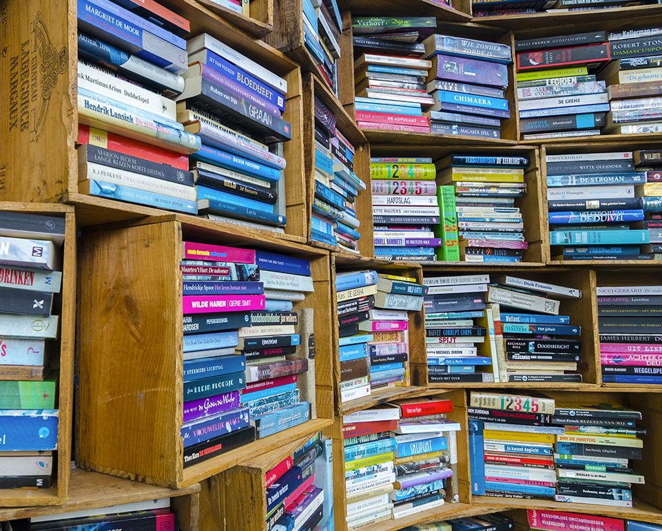 A bookshelf full of used books