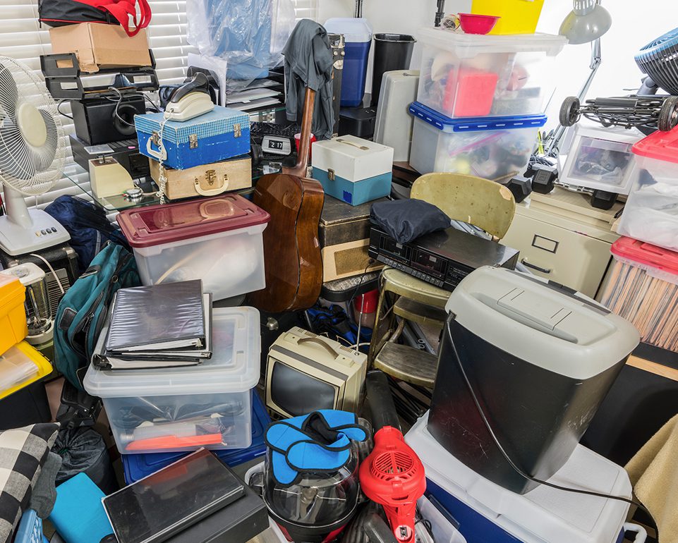 Miscellaneous goods stacked in an office