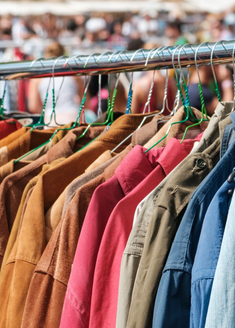 A rack of vintage, used shirts