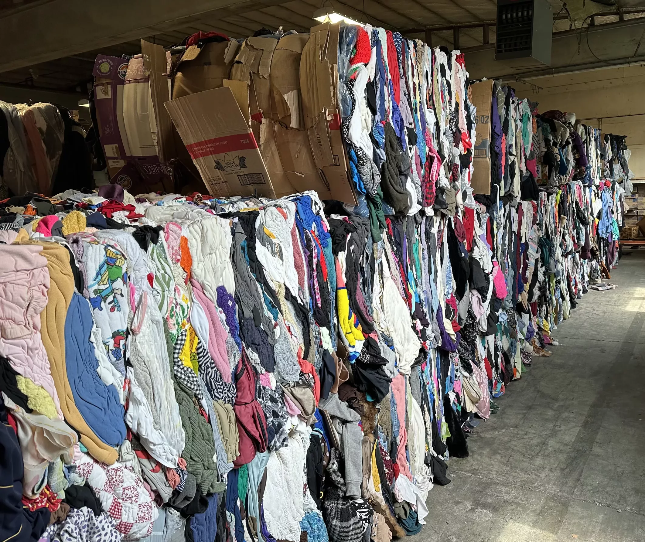 Mixed rags in a warehouse