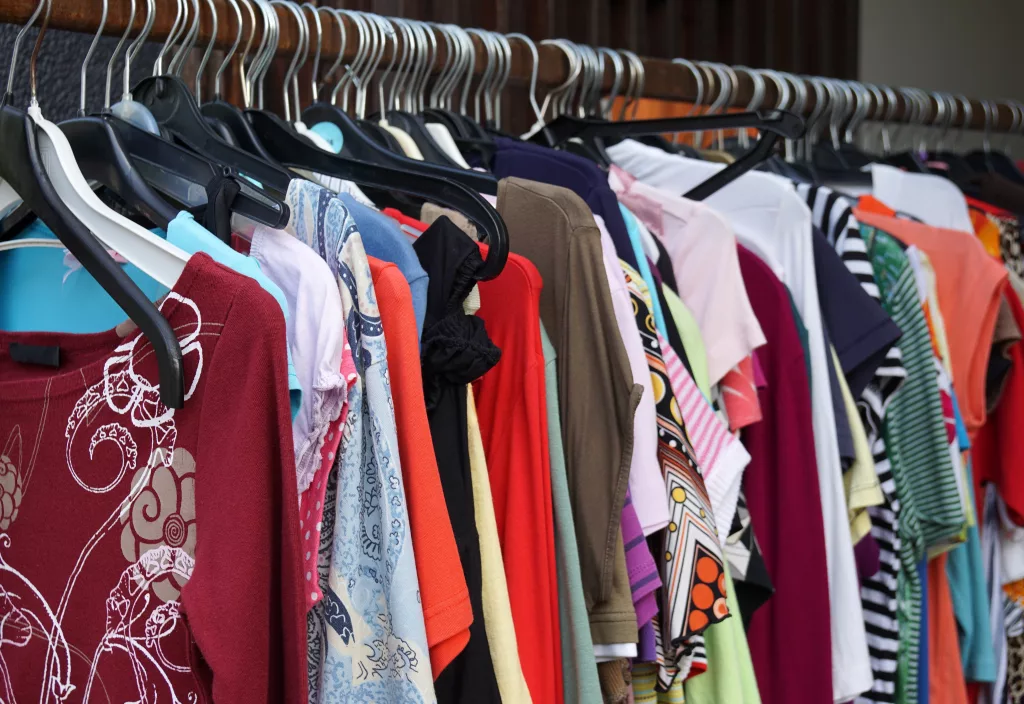 2nd hand sale clothes rack with a selection of fashion for women